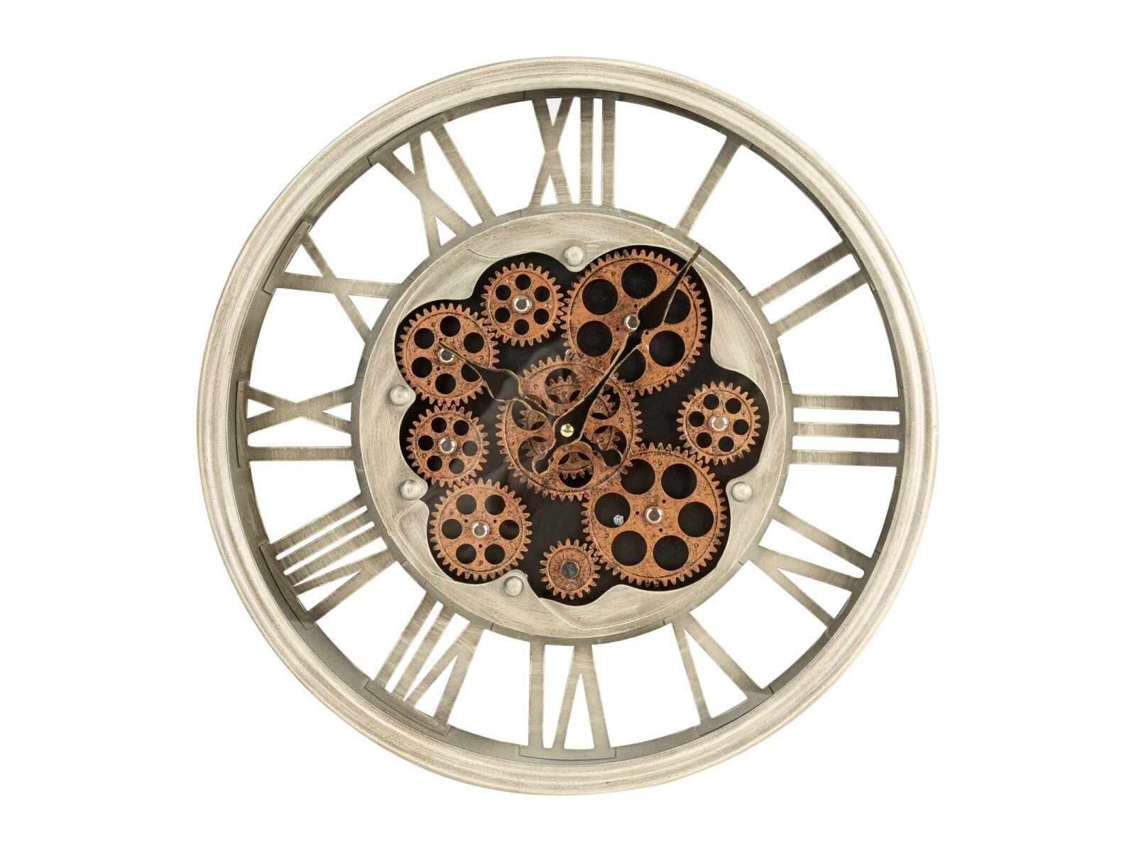 Dekoračné nástenné hodiny v štýle shabby s pohyblivým ozubením, 37 cm
